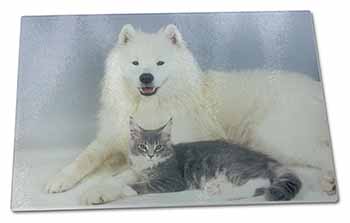 Large Glass Cutting Chopping Board Samoyed and Cat