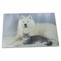 Large Glass Cutting Chopping Board Samoyed and Cat