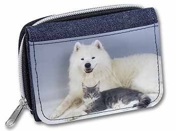 Samoyed and Cat Unisex Denim Purse Wallet