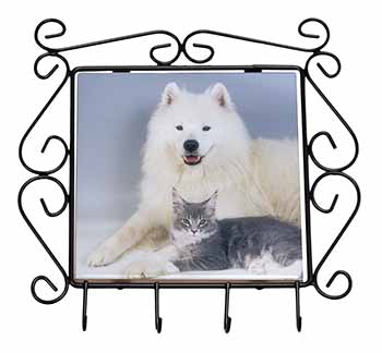 Samoyed and Cat Wrought Iron Key Holder Hooks