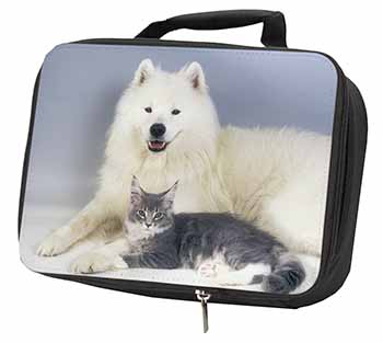 Samoyed and Cat Black Insulated School Lunch Box/Picnic Bag