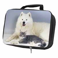 Samoyed and Cat Black Insulated School Lunch Box/Picnic Bag