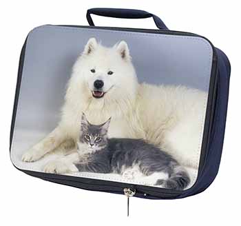 Samoyed and Cat Navy Insulated School Lunch Box/Picnic Bag