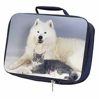 Samoyed and Cat Navy Insulated School Lunch Box/Picnic Bag