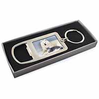 Samoyed and Cat Chrome Metal Bottle Opener Keyring in Box