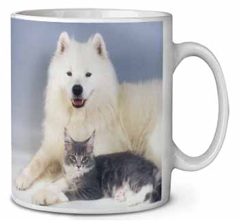 Samoyed and Cat Ceramic 10oz Coffee Mug/Tea Cup