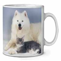 Samoyed and Cat Ceramic 10oz Coffee Mug/Tea Cup