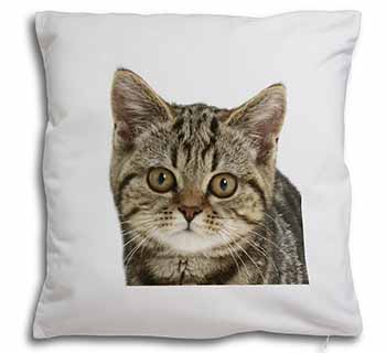 Face of Brown Tabby Cat Soft White Velvet Feel Scatter Cushion