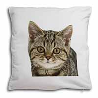Face of Brown Tabby Cat Soft White Velvet Feel Scatter Cushion