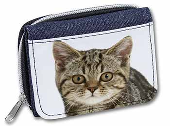 Face of Brown Tabby Cat Unisex Denim Purse Wallet