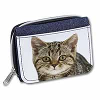 Face of Brown Tabby Cat Unisex Denim Purse Wallet