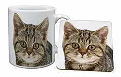 Face of Brown Tabby Cat Mug and Coaster Set