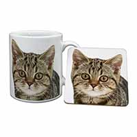 Face of Brown Tabby Cat Mug and Coaster Set