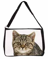 Face of Brown Tabby Cat Large Black Laptop Shoulder Bag School/College