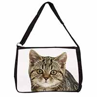 Face of Brown Tabby Cat Large Black Laptop Shoulder Bag School/College