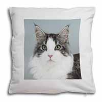 Pretty Grey and White Cats Face Soft White Velvet Feel Scatter Cushion