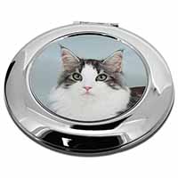 Pretty Grey and White Cats Face Make-Up Round Compact Mirror