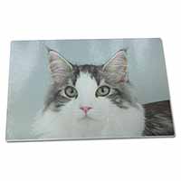 Large Glass Cutting Chopping Board Pretty Grey and White Cats Face