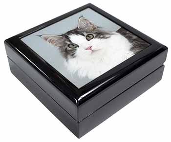 Pretty Grey and White Cats Face Keepsake/Jewellery Box