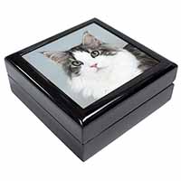 Pretty Grey and White Cats Face Keepsake/Jewellery Box
