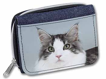 Pretty Grey and White Cats Face Unisex Denim Purse Wallet