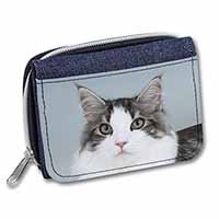 Pretty Grey and White Cats Face Unisex Denim Purse Wallet