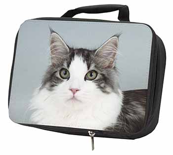 Pretty Grey and White Cats Face Black Insulated School Lunch Box/Picnic Bag