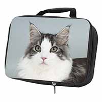 Pretty Grey and White Cats Face Black Insulated School Lunch Box/Picnic Bag