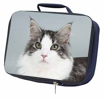 Pretty Grey and White Cats Face Navy Insulated School Lunch Box/Picnic Bag
