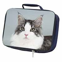 Pretty Grey and White Cats Face Navy Insulated School Lunch Box/Picnic Bag
