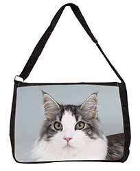 Pretty Grey and White Cats Face Large Black Laptop Shoulder Bag School/College