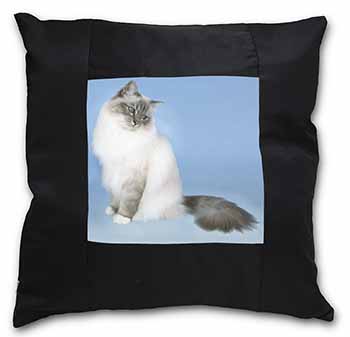 Birman Cats Black Satin Feel Scatter Cushion