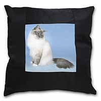 Birman Cats Black Satin Feel Scatter Cushion