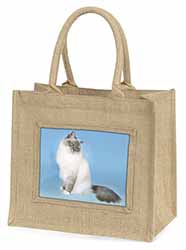 Birman Cats Natural/Beige Jute Large Shopping Bag