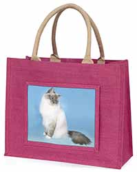 Birman Cats Large Pink Jute Shopping Bag