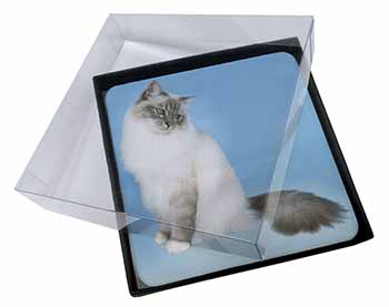 4x Birman Cats Picture Table Coasters Set in Gift Box