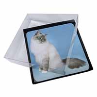4x Birman Cats Picture Table Coasters Set in Gift Box