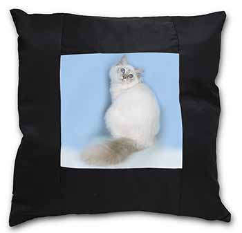 Pretty Birman Kitten Black Satin Feel Scatter Cushion