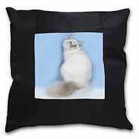 Pretty Birman Kitten Black Satin Feel Scatter Cushion