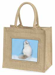 Pretty Birman Kitten Natural/Beige Jute Large Shopping Bag
