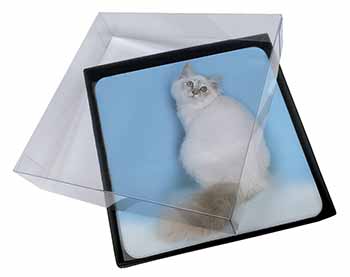4x Pretty Birman Kitten Picture Table Coasters Set in Gift Box