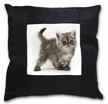 Silver Exotic Kitten Black Satin Feel Scatter Cushion