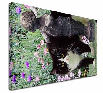 Black and White Cat in Garden Canvas X-Large 30"x20" Wall Art Print