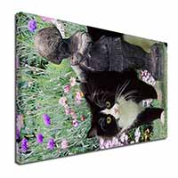 Black and White Cat in Garden Canvas X-Large 30"x20" Wall Art Print