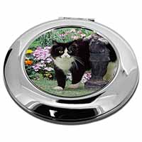 Black and White Cat in Garden Make-Up Round Compact Mirror