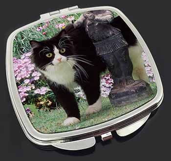 Black and White Cat in Garden Make-Up Compact Mirror