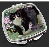 Black and White Cat in Garden Make-Up Compact Mirror