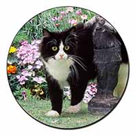 Black and White Cat in Garden Fridge Magnet Printed Full Colour