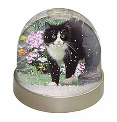 Black and White Cat in Garden Snow Globe Photo Waterball