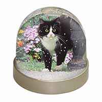 Black and White Cat in Garden Snow Globe Photo Waterball